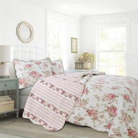 img 4 attached to 🌸 Cozy Line Home Fashions Romantic Pink Peony Flora Cotton Reversible Quilt Bedding Set: Elegant Queen Size 3 Piece Coverlet Bedspread in Pink Peony