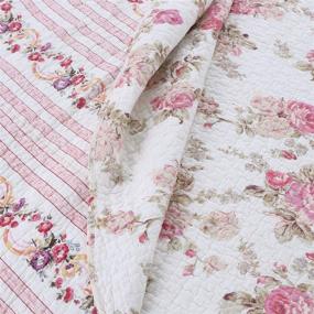 img 3 attached to 🌸 Cozy Line Home Fashions Romantic Pink Peony Flora Cotton Reversible Quilt Bedding Set: Elegant Queen Size 3 Piece Coverlet Bedspread in Pink Peony