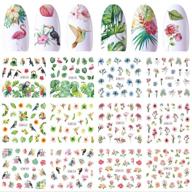 nail art stickers for women - water transfer decals design 12 sheets of flower leaf parrot nail tattoo paper for diy manicure - acrylic nail foil stencils, decorations & accessories supplies logo