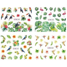 img 1 attached to Nail Art Stickers for Women - Water Transfer Decals Design 12 Sheets of Flower Leaf Parrot Nail Tattoo Paper for DIY Manicure - Acrylic Nail Foil Stencils, Decorations & Accessories Supplies