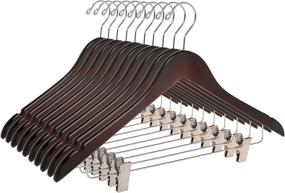 img 4 attached to 👗 Premium Wooden Skirt Hangers with Clips | Smooth Solid Wood Pants Hangers featuring Durable Adjustable Metal Clips, Swivel Hook | Coat, Jacket, Blouse, Suit Hangers Set of 10 | Mahogany Finish