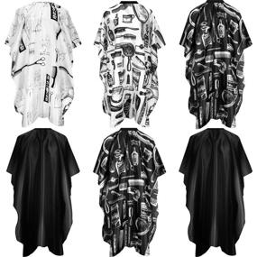 img 4 attached to 💦 Waterproof 6-Piece Hair Salon Cape: Ideal for Hairstylists, Barbers, and Hairdressers; Features Scissors, Brush and Bottle Pattern