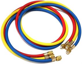 img 2 attached to 🧪 LIYYOO Refrigerant Charging Hoses & Diagnostic Manifold Gauge Set for R410A R22 R404 Refrigerant Charging, 1/4" Thread 60" Hose Set in Red/Yellow/Blue (3pcs) with 2 Quick Couplers