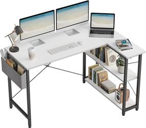 img 4 attached to 🖥️ FEZIBO 55-Inch Compact L Shaped Computer Desk with Shelves for Home Office Corner, Study, and Writing - White