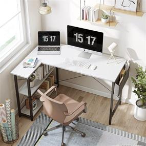 img 3 attached to 🖥️ FEZIBO 55-Inch Compact L Shaped Computer Desk with Shelves for Home Office Corner, Study, and Writing - White