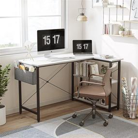 img 2 attached to 🖥️ FEZIBO 55-Inch Compact L Shaped Computer Desk with Shelves for Home Office Corner, Study, and Writing - White