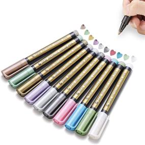 img 4 attached to TOUCHLECAI Metallic Paint Marker Pens – Permanent Markers for Rock Painting, Black Paper, Gift Card Making, Scrapbooking, Fabric, Metal, Ceramics, Wine Glass – Set of 10