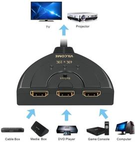 img 3 attached to 📺 HDMI-переключатель 4K 3 порта - VILCOME 3x1 HDMI-разветвитель 3 в 1 с шлейфовым кабелем - Поддержка 4K, 3D, HD 1080P для Xbox PS4 Roku HDTV - Отображение на одном мониторе