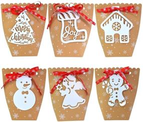 img 4 attached to 🎅 12-Piece Orapink Christmas Candy Bags for DIY Xmas Party Favors - Gift Treat Bags with Christmas Elements Patterns & Kraft Paper Gift Boxes for Xmas Cookies