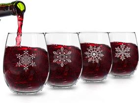 img 2 attached to 🎄 Snowflakes Christmas Stemless Wine Glass Set of 4 - 15 oz - 4 Unique Designs - Cheerful Holiday Party Cups - Elegant Gift Exchange Idea for Christmas Holiday Season