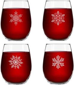 img 4 attached to 🎄 Snowflakes Christmas Stemless Wine Glass Set of 4 - 15 oz - 4 Unique Designs - Cheerful Holiday Party Cups - Elegant Gift Exchange Idea for Christmas Holiday Season