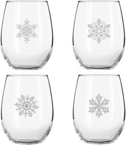 img 1 attached to 🎄 Snowflakes Christmas Stemless Wine Glass Set of 4 - 15 oz - 4 Unique Designs - Cheerful Holiday Party Cups - Elegant Gift Exchange Idea for Christmas Holiday Season