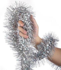 img 2 attached to Sparkly Silver Christmas Tinsel Twist Garland, 19.7ft - Thick & Soft Party Hanging Ornaments for Ceiling and Tree Decorations - iPEGTOP