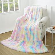 🌈 cozy and colorful: junovo soft shaggy rainbow blanket for girls kids - fuzzy colorful throw blankets for bed and couch, 50"x60 logo
