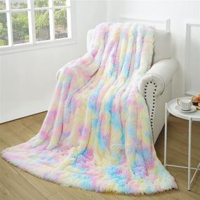 img 4 attached to 🌈 Cozy and Colorful: junovo Soft Shaggy Rainbow Blanket for Girls Kids - Fuzzy Colorful Throw Blankets for Bed and Couch, 50"x60