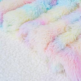 img 3 attached to 🌈 Cozy and Colorful: junovo Soft Shaggy Rainbow Blanket for Girls Kids - Fuzzy Colorful Throw Blankets for Bed and Couch, 50"x60