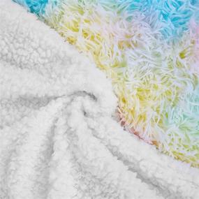 img 2 attached to 🌈 Cozy and Colorful: junovo Soft Shaggy Rainbow Blanket for Girls Kids - Fuzzy Colorful Throw Blankets for Bed and Couch, 50"x60