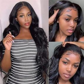 img 2 attached to 🌊 ALIMICE Body Wave Wig for Black Women: Glueless 13x4 Lace Frontal, 26 inch Brazilian Hair, 150% Density, Pre Plucked