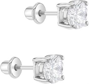 img 3 attached to 💎 Stylish Rhodium Plated Screw Back Earrings with Clear Cubic Zirconia - Perfect Jewelry Gift for Young Girls, Teens, Communion, Birthdays, Christmas, or Special Occasions