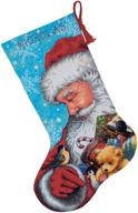 🎅 personalized christmas stocking kit - dimensions needlepoint santa and toys, printed 14 mesh canvas, 16 logo