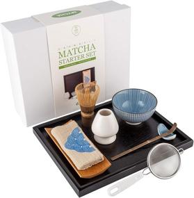 img 2 attached to 🍵 Mocha ChaDao Traditional Matcha Gift Set - Start up kit with Purple Bamboo Whisk, Ceremic Matcha Bowl, White Ceramic Whisk Holder, Tea Scoop, Scoop Holder, Tea Tray, Tea Cloth, Tea Cloth Holder, and Sifter (BLUE)