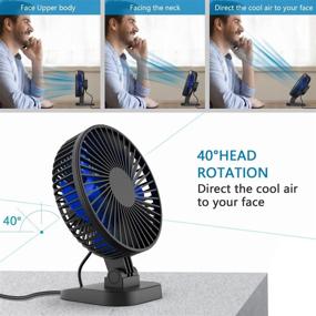 img 1 attached to 💨 USB Desk Fan: Small, Quiet, and Powerful with 3 Settings for Office, Home, and Bedroom - 40°Tilting, Whisper Quiet, 3.9ft Cord (Black Blue)