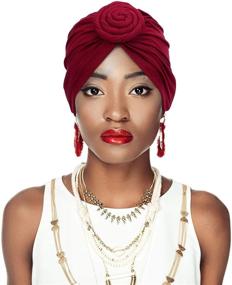 img 1 attached to 🌺 SATINIOR 6-Piece Women's African Turban Flower Knot Pre-Tied Bonnet Beanie Cap Headwrap Set