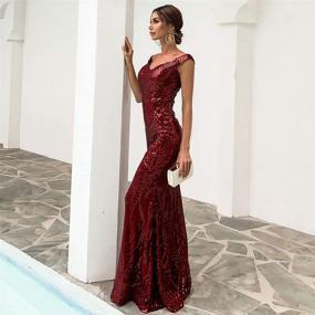 img 2 attached to Lin Lin Q Women's Off Shoulder Sequin Maxi Dress, Sleeveless Backless Slim Fit Mermaid Evening Party Gown