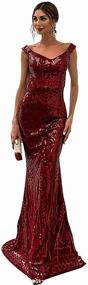 img 4 attached to Lin Lin Q Women's Off Shoulder Sequin Maxi Dress, Sleeveless Backless Slim Fit Mermaid Evening Party Gown