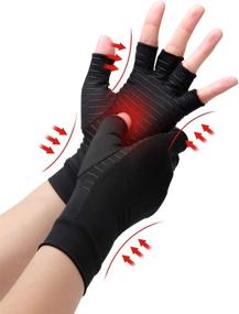 img 4 attached to 🧤 Copper Compression Arthritis Gloves for Women and Men - Fingerless Pain Relief Gloves, Large Size - Black (1 Pair)