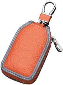 img 3 attached to 🔑 Protective Car Key Case: Premium Leather Holder with Zipper & Metal Hook - Orange