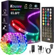 🌈 ultra-long 65.6ft/20m rgb led strip lights with music sync, remote control, and 600leds - color changing tape lights for bedroom ceiling - bright diy color options - etl listed adapter included логотип