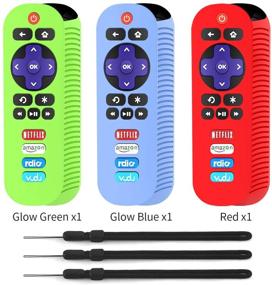 img 3 attached to 📺 [3 Pack] TCL Roku TV RC280 Remote Silicone Case - Alquar Protective Lightweight/Shockproof Universal Replacement Cover with Lanyard, Red, Glow Blue, Glow Green