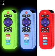 📺 [3 pack] tcl roku tv rc280 remote silicone case - alquar protective lightweight/shockproof universal replacement cover with lanyard, red, glow blue, glow green logo