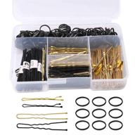 stylish and convenient: 320 pcs bobby pins u hair pins set for women girls with 200 gold black different shapes hair pins and 120 rubber hair bands in clear storage box logo