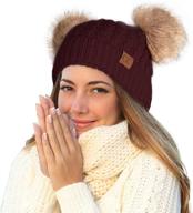 c.c hatsandscarf exclusives cable knit double pom winter beanie: stylish headwear for cold weather (hat-2055)(hat-23) logo