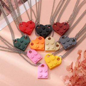 img 1 attached to 🧱 Caiyao Brick Necklace - Couples Friendship Heart Pendant Shaped 4 Two Piece Jewelry Set | Compatible with Lego Elements | Gifts for Him Her-Black