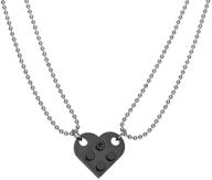 🧱 caiyao brick necklace - couples friendship heart pendant shaped 4 two piece jewelry set | compatible with lego elements | gifts for him her-black logo