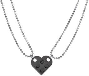 img 4 attached to 🧱 Caiyao Brick Necklace - Couples Friendship Heart Pendant Shaped 4 Two Piece Jewelry Set | Compatible with Lego Elements | Gifts for Him Her-Black