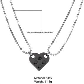 img 2 attached to 🧱 Caiyao Brick Necklace - Couples Friendship Heart Pendant Shaped 4 Two Piece Jewelry Set | Compatible with Lego Elements | Gifts for Him Her-Black