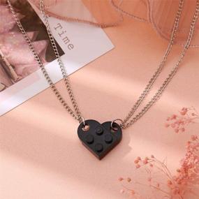 img 3 attached to 🧱 Caiyao Brick Necklace - Couples Friendship Heart Pendant Shaped 4 Two Piece Jewelry Set | Compatible with Lego Elements | Gifts for Him Her-Black