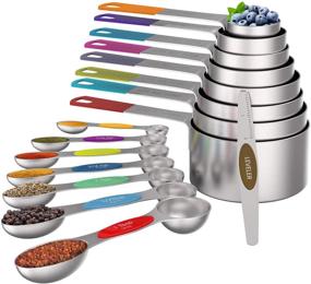 img 4 attached to Earl Diamond 16 Piece Stainless Steel Measuring Cups and Magnetic Spoons Set – 8 Metal Measuring Cups, 7 Double Sided Stackable Magnetic Measuring Spoons, and 1 Leveler