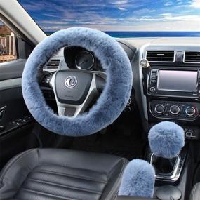 img 3 attached to Pinbola 5Pcs In 1 Set Faux Wool Steering Wheel Cover Soft Fluffy Handbrake Cover &Amp