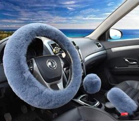 img 2 attached to Pinbola 5Pcs In 1 Set Faux Wool Steering Wheel Cover Soft Fluffy Handbrake Cover &Amp