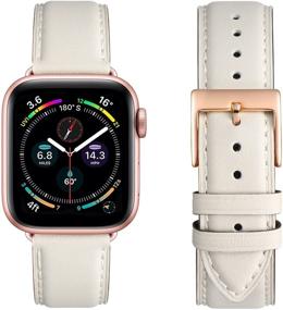 img 4 attached to 🍎 OMIU Квадратные браслеты для Apple Watch 38 мм 40 мм 42 мм 44 мм - Замена настоящей кожаной ленты для Apple Watch Series 6/5/4/3/2/1, iWatch SE (белый браслет/розовое золото коннектор, 38 мм 40 мм)