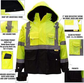 img 1 attached to Теплая рабочая одежда Troy Hi-Viz New York для мужчин с Ansi Class 3 высокой видимостью 🧥 безопасная куртка бомбер с молнией, PVC карманом, черным низом - лаймовый зеленый (размер 2XL)