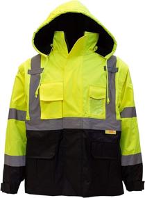 img 4 attached to Теплая рабочая одежда Troy Hi-Viz New York для мужчин с Ansi Class 3 высокой видимостью 🧥 безопасная куртка бомбер с молнией, PVC карманом, черным низом - лаймовый зеленый (размер 2XL)