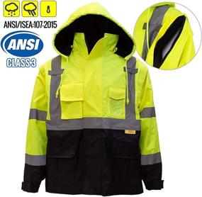 img 2 attached to Теплая рабочая одежда Troy Hi-Viz New York для мужчин с Ansi Class 3 высокой видимостью 🧥 безопасная куртка бомбер с молнией, PVC карманом, черным низом - лаймовый зеленый (размер 2XL)