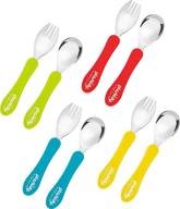 plaskidy stainless steel toddler utensils set with silicone handle - bpa free, dishwasher safe cutlery for children, includes 4 spoons and 4 forks logo