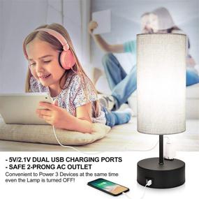 img 2 attached to 💡 Set of 2 Touch Control Table Lamps for Bedroom, Modern Desk Lamps with 2 USB Ports & AC Outlet, 3 Way Dimmable Nightstand Lamp for Living Room Office, Grey Shade, 60W 4000K LED Bulbs Included